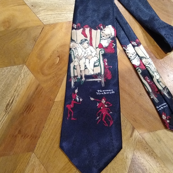 Yule Tie Greetings happy holidays neck tie Santa. Norman Rockwell. Like new. Vtg - Picture 2 of 10